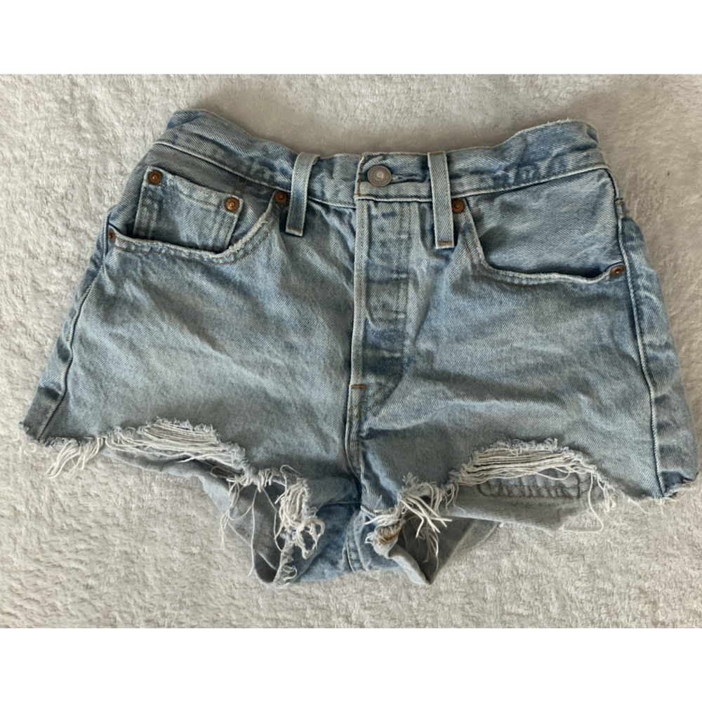 Levi's 501 Jean Shorts Denim Womens Button Fly Boho Festival Y2K Distressed W24